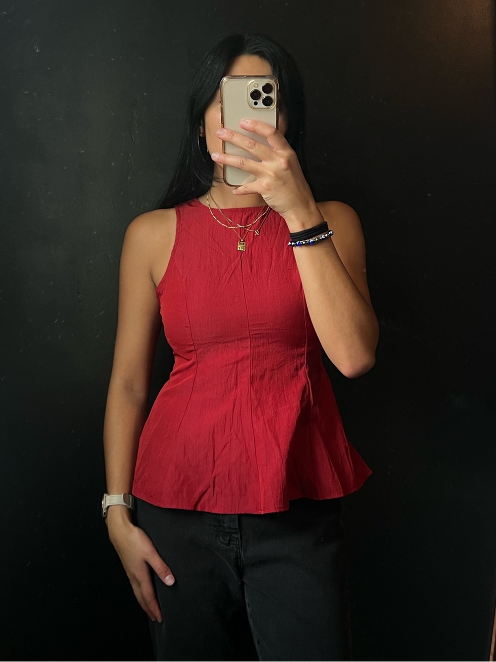 SHEIN Red Sleeveless Peplum Camisole